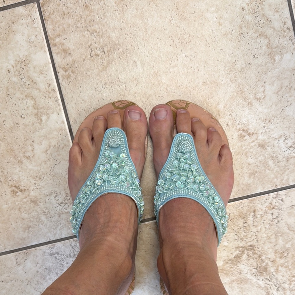 Flojos Blue Sandals with Intricate Cutout Design